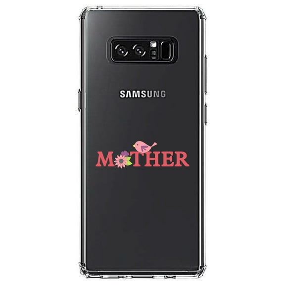 DistinctInk Clear Shockproof Hybrid Case for Samsung Galaxy Note 8 - TPU Bumper Acrylic Back Tempered Glass Screen Protector - Mother - Pink Bird & Flowers