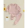 thumbnail image 2 of Infant Baby 2Pcs Fall Outfits Long Sleeve Solid Color Ribbed Sweatshirt and Pants Set, 2 of 8