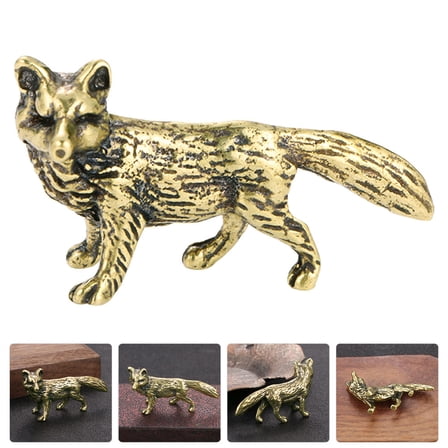 MUSEYA Golden Brass Fox Shape Figurine Creative Tabletop Animal Decoration