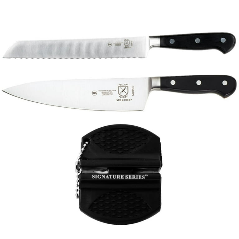 Mercer Renaissance Two Piece Starter Set with Forged Bread Knife, 8 Inch +  Forged Chef's Knife, 8 Inch + Signature Series™ Portable Multi-Function  Whetstone Fast Knife Sharpener 