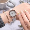 thumbnail image 3 of Reloj de pulsera de cuarzo con caja de oro rosa delicado para mujer con correa de PU a la moda Simple blanco, 3 of 7