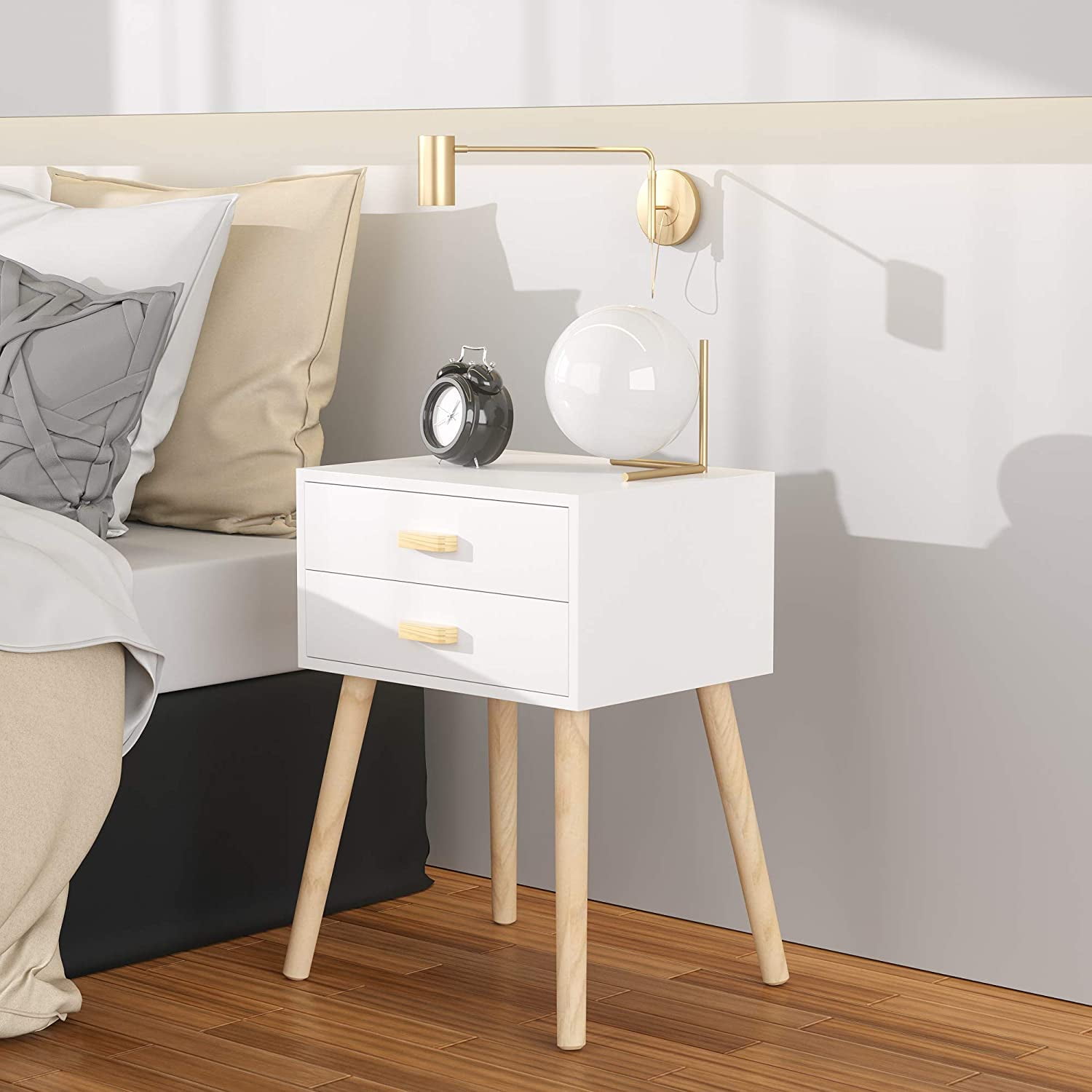 Lowestbest Set of 2 Nightstand with 2 Drawers, Mid-Century Modern Style Office Accent Side Table, Wood Bedside End Table Storage Cabinet Lowestbest Set of 2 Nightstand with 2 Drawers, Mid-Century Modern Style Office Accent Side Table, Wood Bedside End Table Storage Cabinet