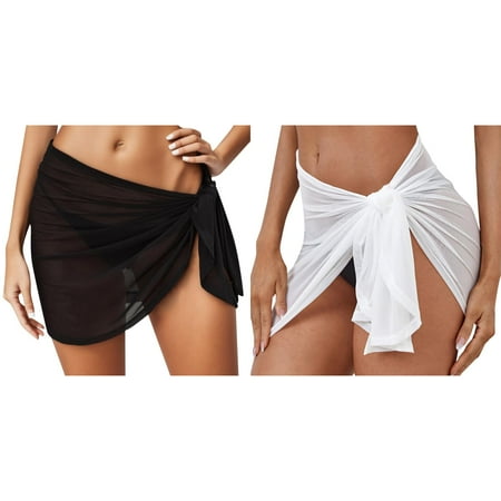 Rinsvye 2 Pcs Women Sheer Wrap Knot Swim Cover Up Pants for Women Cover Up Skirt without Plus Cover Ups for Swimwear Women Bikini Beach Wrap Bikini Shiny Wraps Cover Ups Swim Cover Up for Swimwear