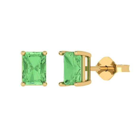 Clara Pucci 1Ct Green Emerald Cut VVS1 Push Back Stud 18k Solid hypoallergenic Gold Designer Earrings For April