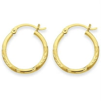 Primal Gold 14 Karat Yellow Gold Satin and Diamond Cut 2mm Round Tube Hoop Earrings