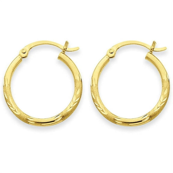 Primal Gold 14 Karat Yellow Gold Satin and Diamond Cut 2mm Round Tube Hoop Earrings