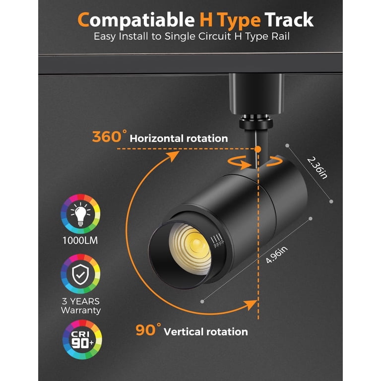 VANoopee 3-Color Dimmable LED Track Lights - 24W H-Type Spotlights 3000K/4000K/5000K