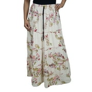 Mogul Womens White Beautiful Floral Print Long Skirt Hippie Chic Gypsy Boho Cotton Blend Maxi Skirts