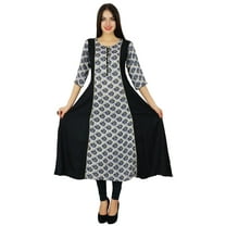 Bimba Long Rayon Dress Printed Kurta Kurti 3/4 Sleeve Indian Ethnic Clothing