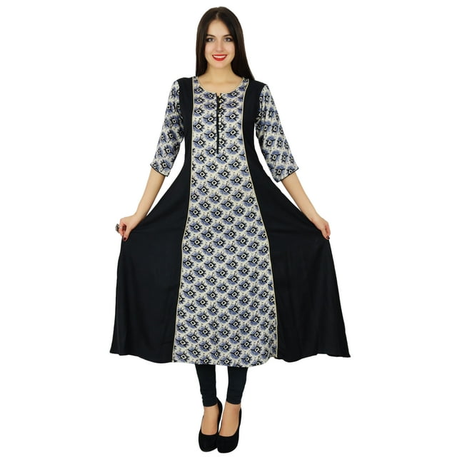 Bimba Robe Longue Classique Chic en Rayonne Imprimée Kurta Kurti Manches 3/4 Vêtements Ethniques Indiens