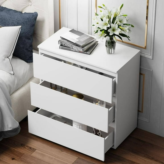 3-Drawer White Wood Nightstand End Table 30.3 in. W x 32.3 in. H x 15.7 in. D