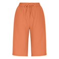thumbnail image 6 of Cagogo Women Plus Size Cotton Linen Elastic Waist Shorts Casual Loose Shorts with Pockets Relaxed Fit Summer Party Beach Trousers, Orange S, 6 of 9