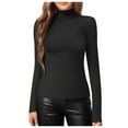 thumbnail image 2 of Tiweut Womens Tshirts Casual Tops High Neck Slim Fit Long Sleeved Tight Pullover Elegant Pure Color Blouses,Black,L, 2 of 5