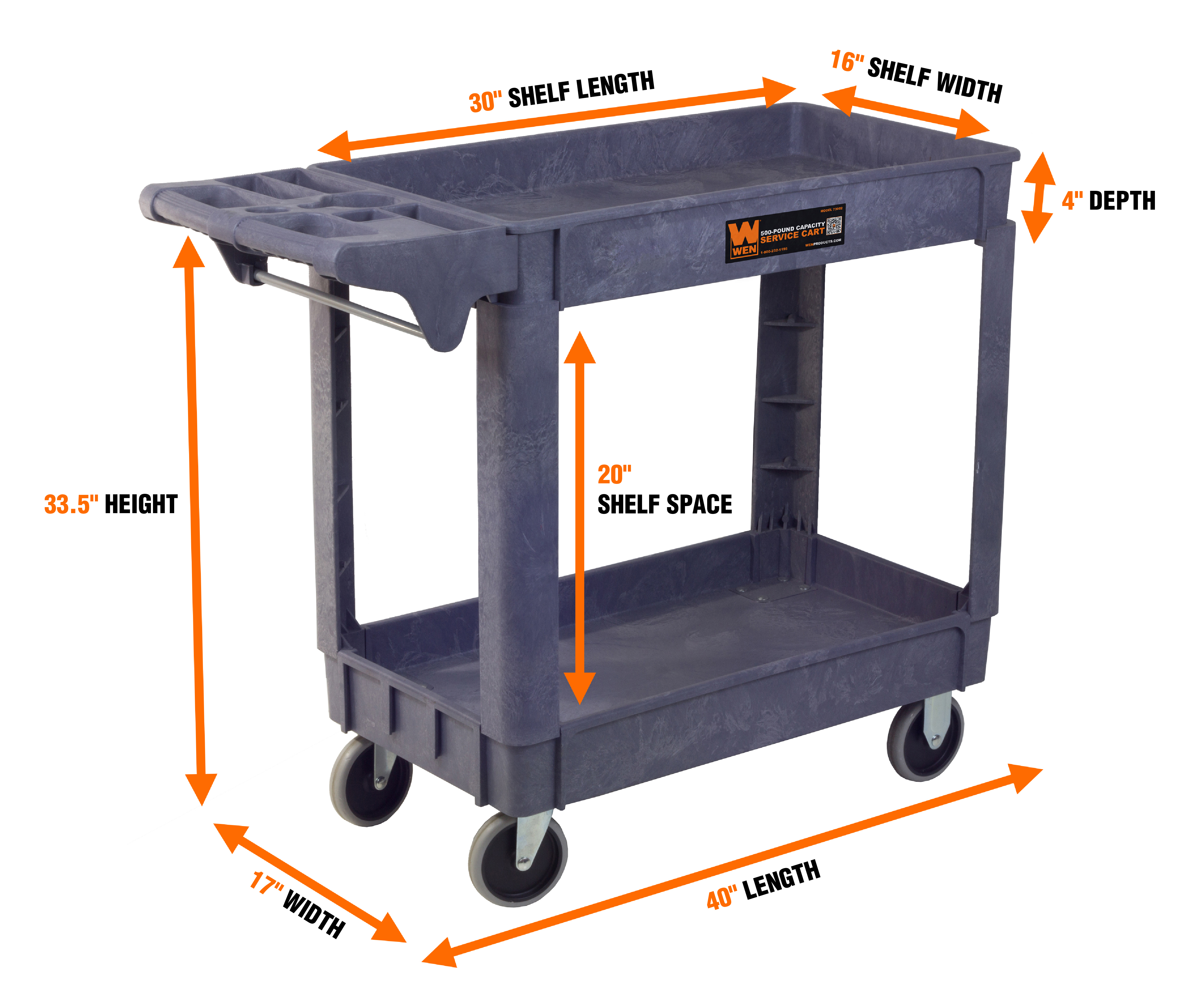 WEN 73002 500-Pound Capacity 40 by 17-Inch Rolling Tool Service Utility Cart - image 2 of 4