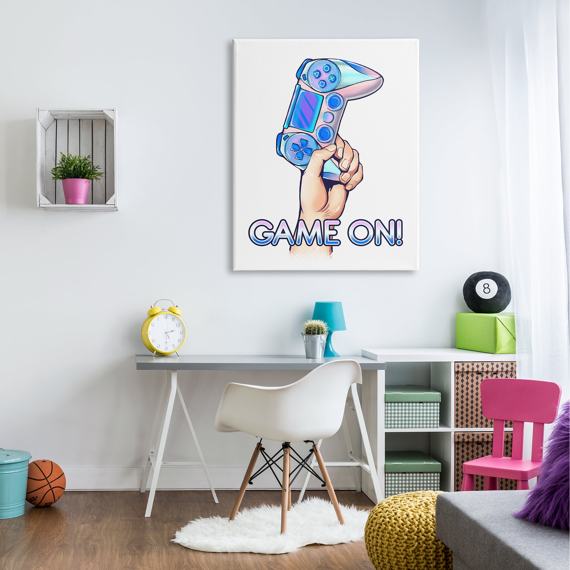 Stupell Industries Game On Text Holding Gaming Controller Illustration , 36 x 48, Design by Ziwei Li