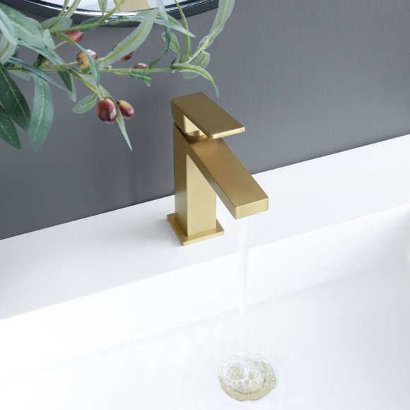 Stylish Single Handle Brushed Gold Bathroom Faucet B-112G