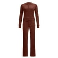 thumbnail image 4 of larppty Women's Velour Tracksuit Set - Zip-Up Hoodie & Wide Leg Cotton Blend Y2K Sweatsuit（Coffee， L）, 4 of 6