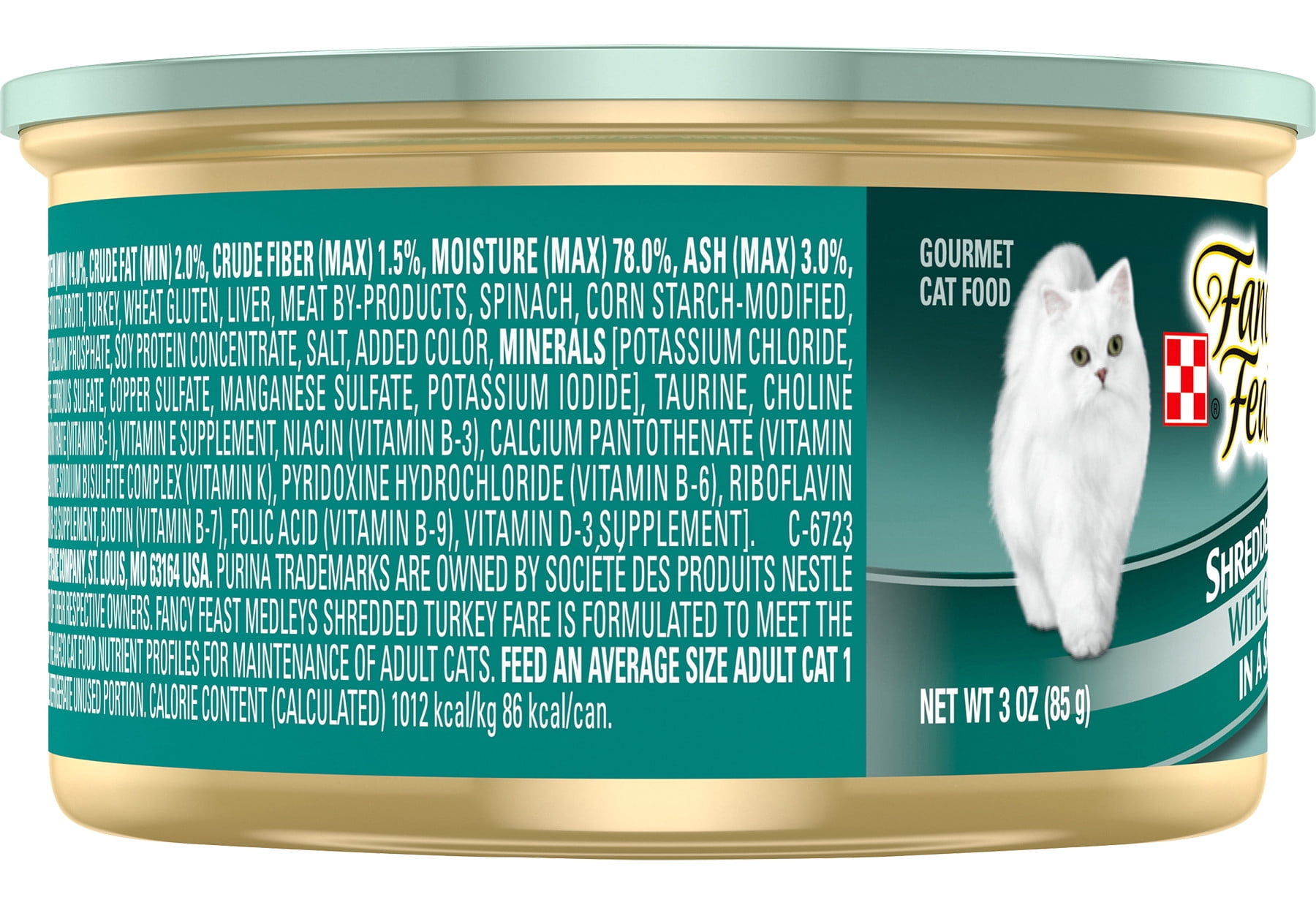 Purina Fancy Feast Medleys Shredded Turkey Fare With Garden Greens, 3 oz. (Pack of 12)