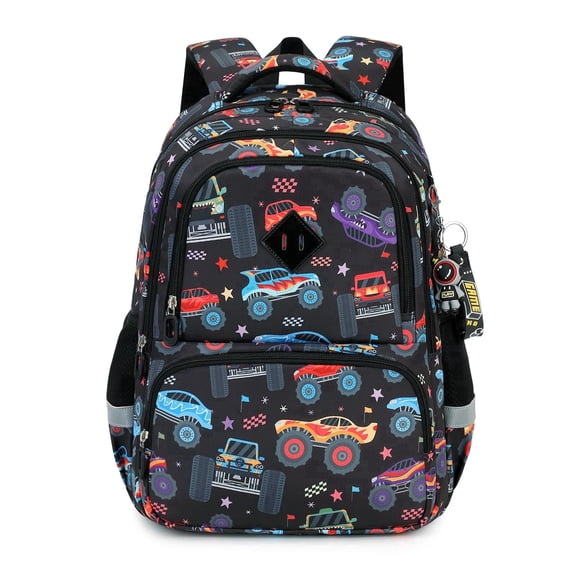 KAMUGO Boys Backpack Cars Printed Bookbags for Kids,Lightweight School Bag for Elementary Waterproof Teen Backpacks,Black