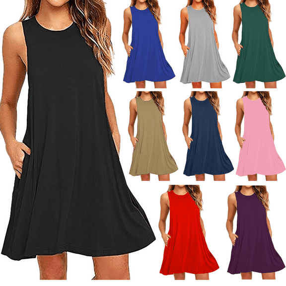 Dresses for Women 2024 Sundresses for Women Casual Dresses Fashion Summer Casual Round-Neck Short Sleeve High Waist Mini Dress S-XL