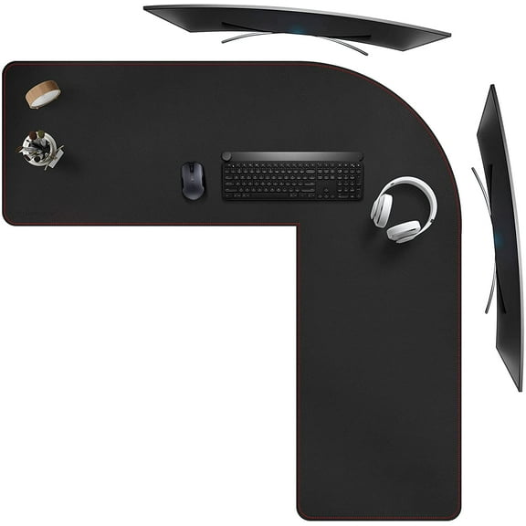 L-Shaped Gaming Desk Mat Mouse pad, Computer Corner Desk Pad, 47" Home Office Writing Desk Pad Protector, Large Waterproof PU Leather Corner Mousepad - Black, (120 120) x40cm