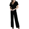 thumbnail image 2 of Yuwull Women's 2024 Velvet Formal Long Sleeve Wedding Guest Jumpsuits Wide Leg V Neck Romper Dressy with Belt Pocket, 2 of 7