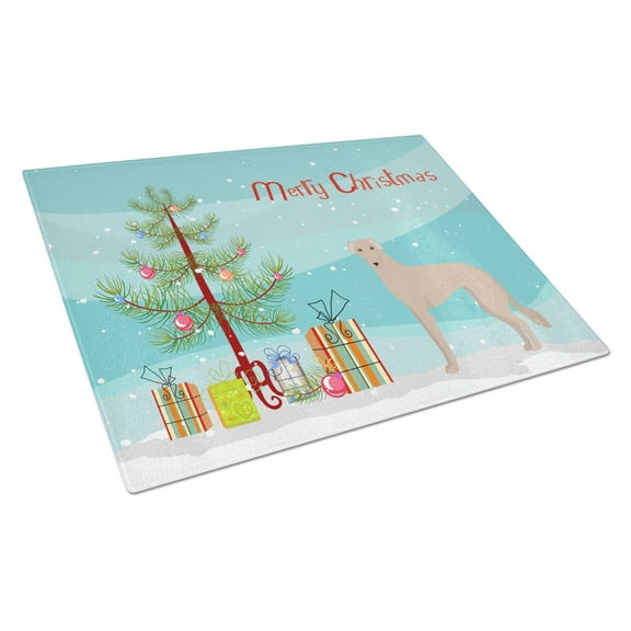 Caroline's Treasures CK3848LCB Tan Longdog Christmas Tree Glass Cutting Board Large, 12H x 16W, multicolor