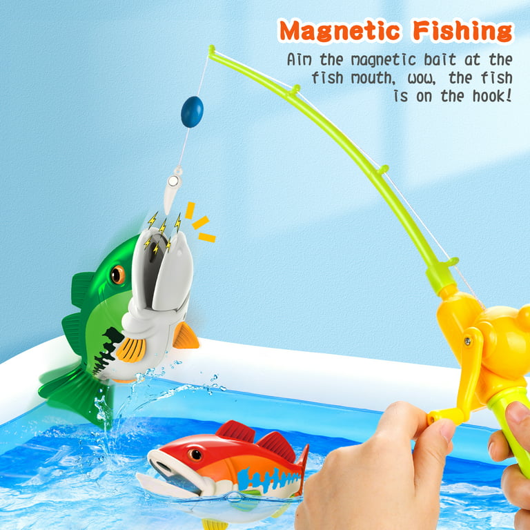 Forty4 Kids Fishing Game Toy with 1 Adjustable Fishing Rod and 2 Realistic  Fish, Pool Fishing Toy Set with Magnetic Bait, Safe and Durable Fishing Toy