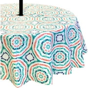 Serafina Home Summer Vinyl Tablecloths: Umbrella Hole with Zipper 60" x 84", Colorful Tie Dye Multi