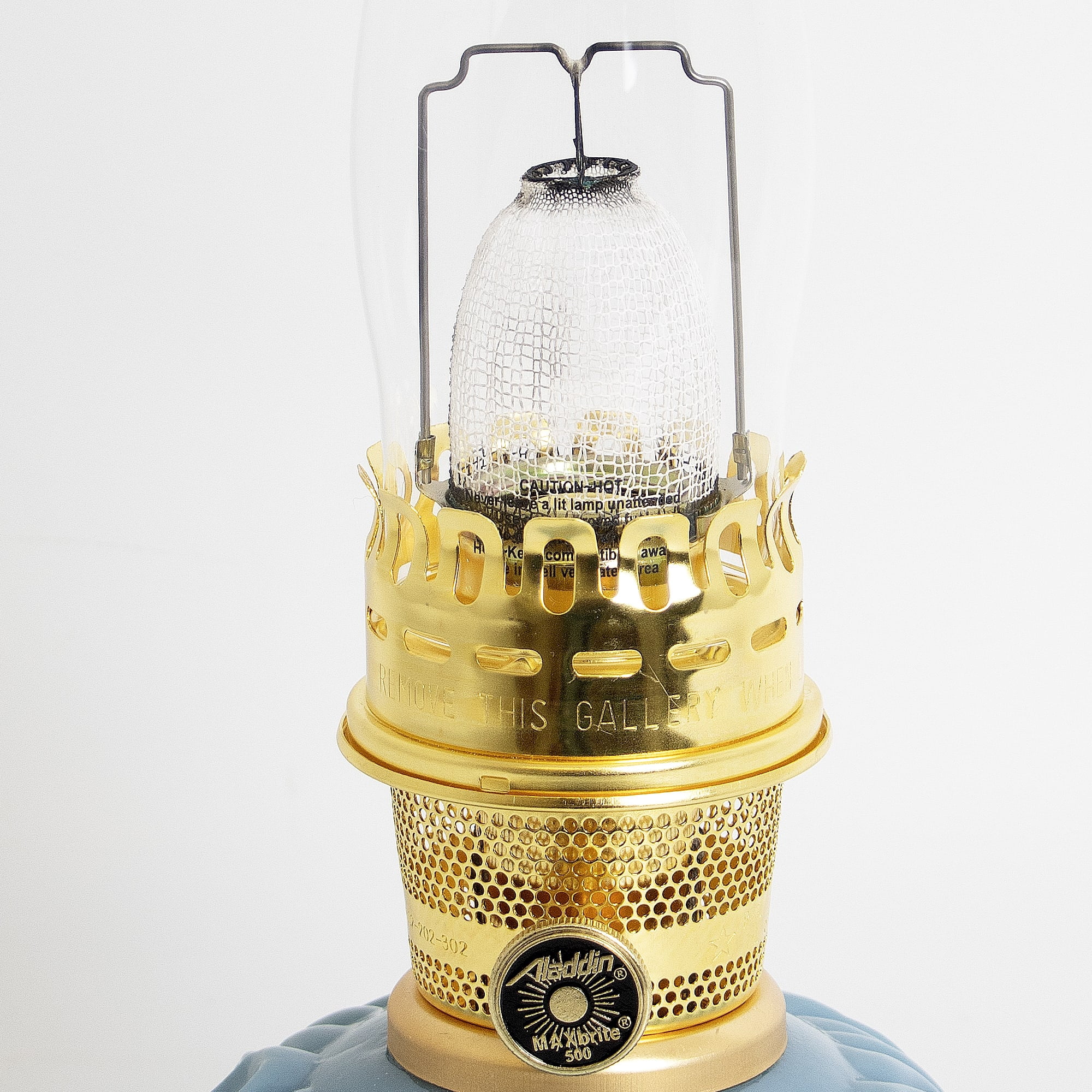 Aladdin Georgia Blue Genie II Oil Lamp for Shelf or Table, Indoor Emergency Lighting, Limited Edition in Blue Glass with Brass Burner