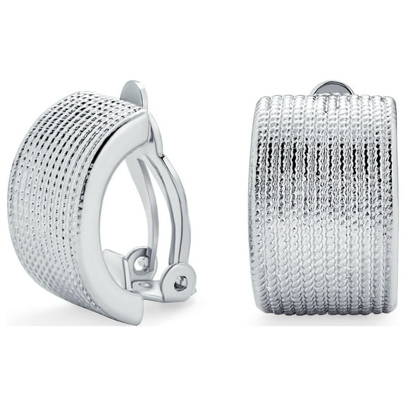 Bling Jewelry Womens Grooved Cable Style Half Hoop Clip-On Earrings Non-Pierced Gold Silver Plated