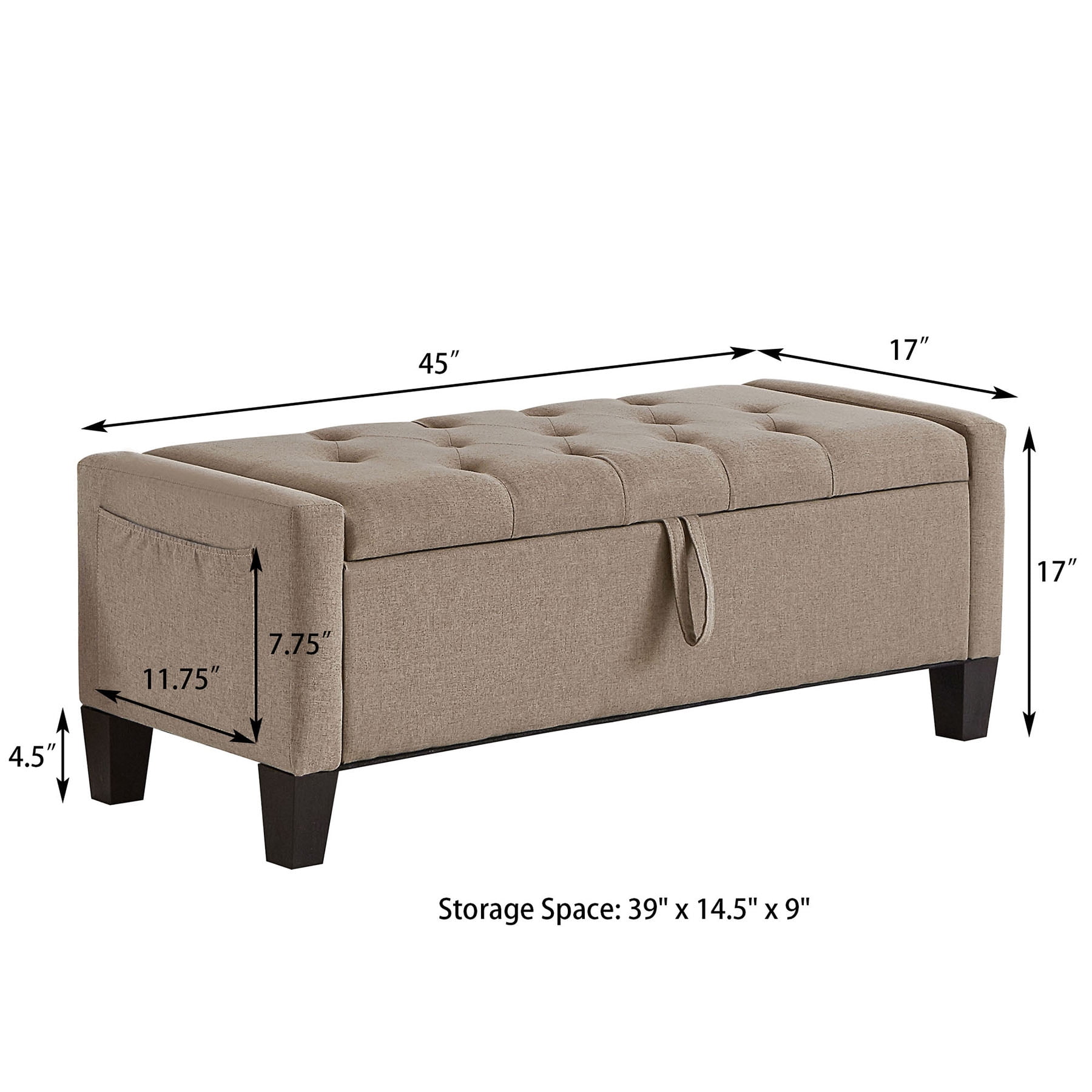 CQSXDA Upholstered Ottoman Bench in Linen with Storage and Safety Hinge for Entryway Seating and Organization