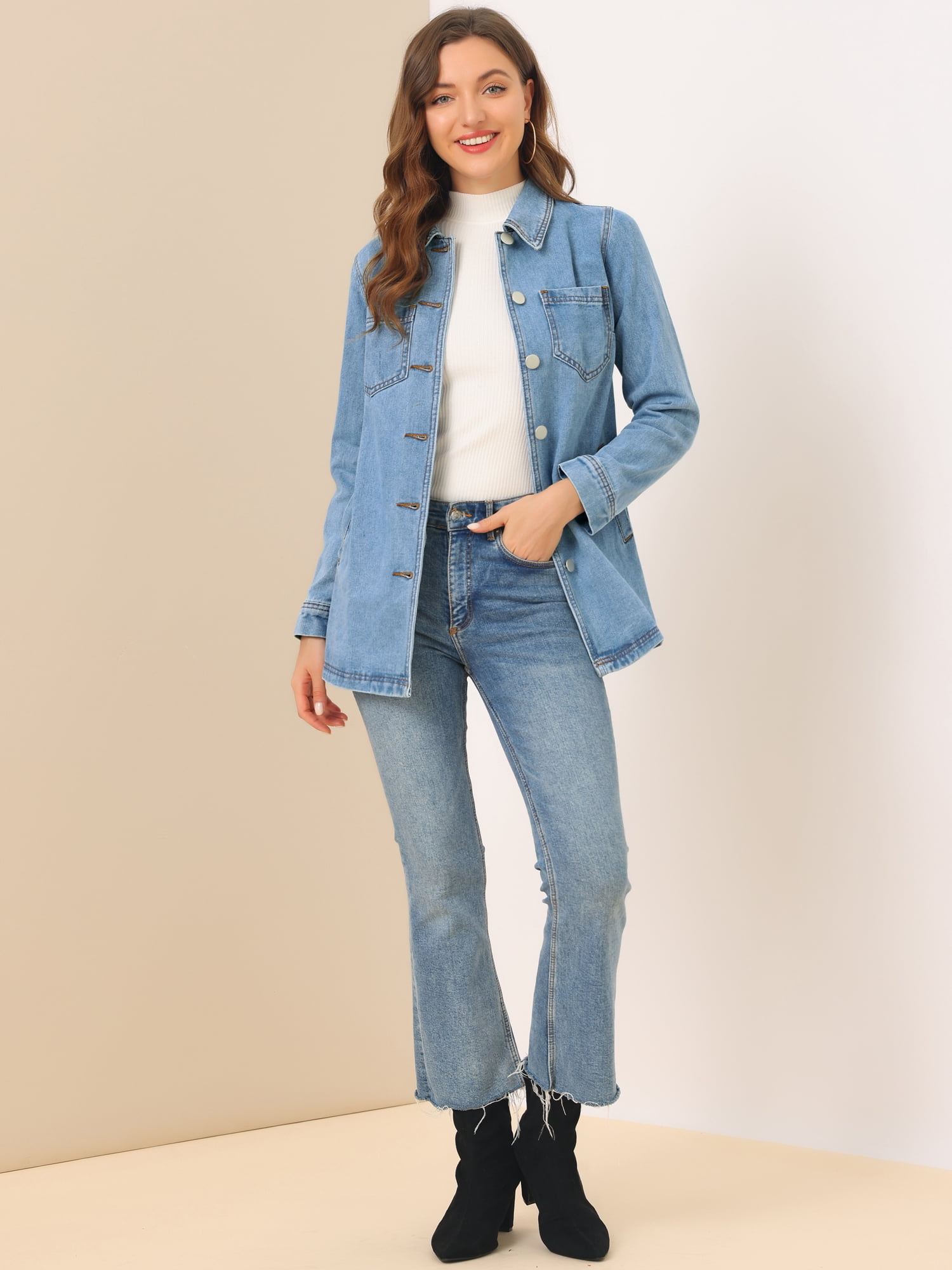 DARING DIVA Woman's Boyfriend Tie Waist Denim Jacket with Pockets XXL Blue