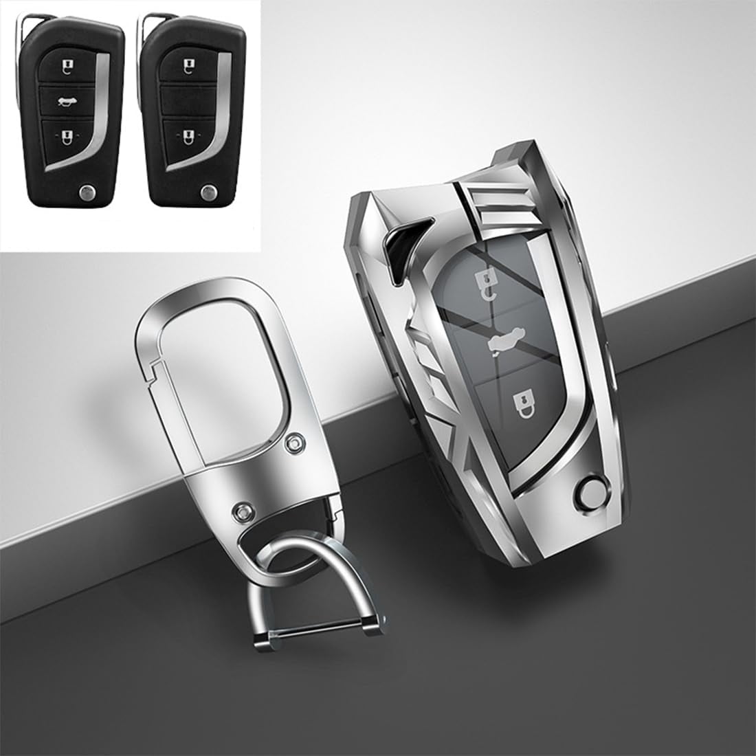 Zinc Alloy Car Key Fob Case Cover Holder Shell Compatible for Toyota 4Runner Avalon C-HR Camry Corolla Fortuner Highlander Levin RAV4 LE Sequoia Sienna Tacoma Tundra Yaris with Keychain