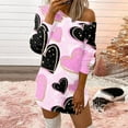 thumbnail image 2 of Honeeladyy Clearance under 10$ Women's colorful Love Printed Pullover Long Sleeve Crewneck Loose Top Casual Comfy Mini Dress Valentine's Day Gift Dress, 2 of 5