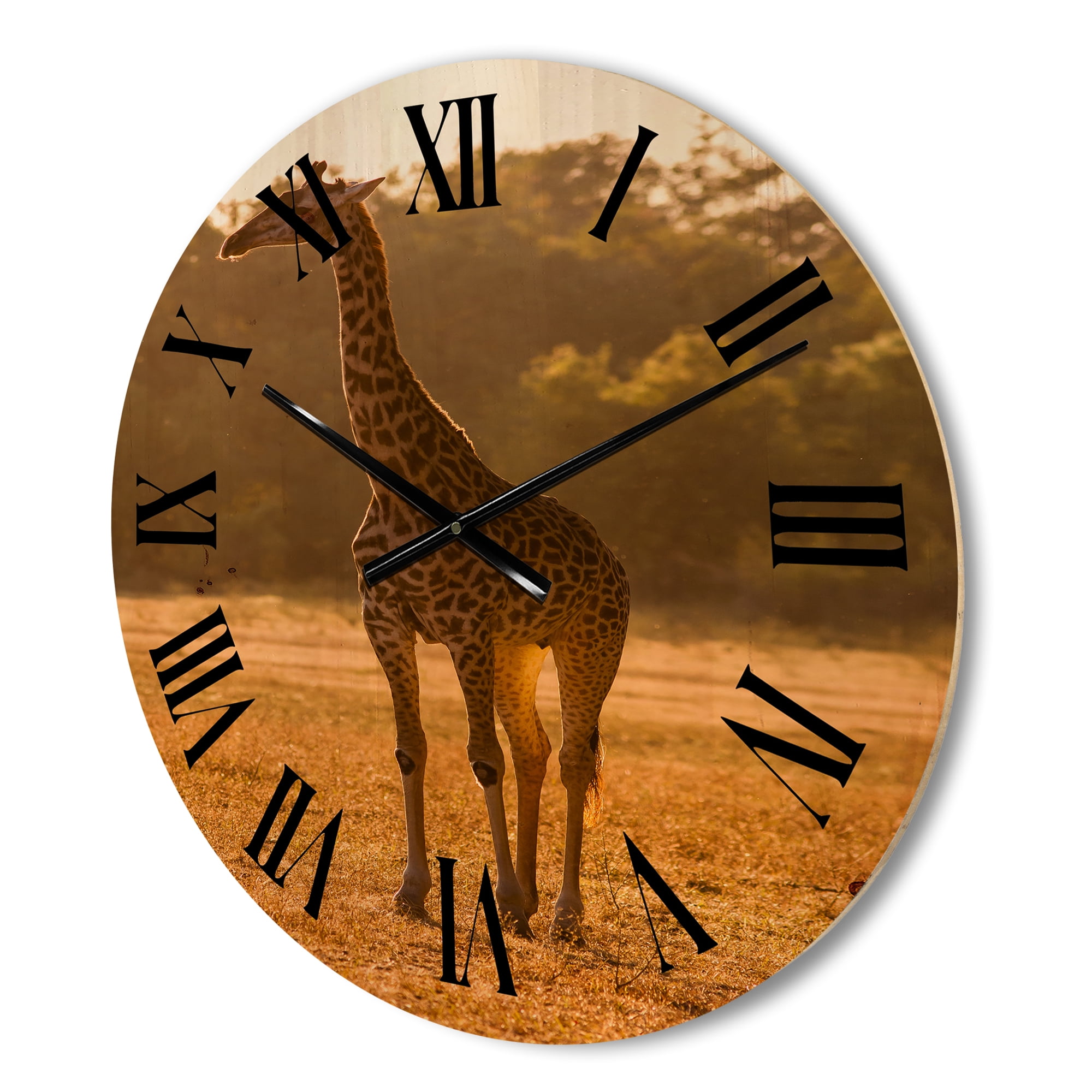 Designart 'African Giraffe In The Wildlife II' Farmhouse Wood Wall Clock