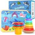 thumbnail image 1 of Cooltoys Stack N Sort Juego de juguetes de aprendizaje para bebés y niños pequeños: 3 juguetes educativos de habilidades motoras finas para niños pequeños Anillos apilables de madera Tazas apilables y, 1 of 5