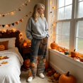 thumbnail image 4 of Trgacdwlo Halloween Fleece Pajama Pants Women Fuzzy Loose Fit Sleepwear Lounge Pants Women Vintage Ghost Pattern Winter Warm Pj Bottoms for Women, 4 of 6