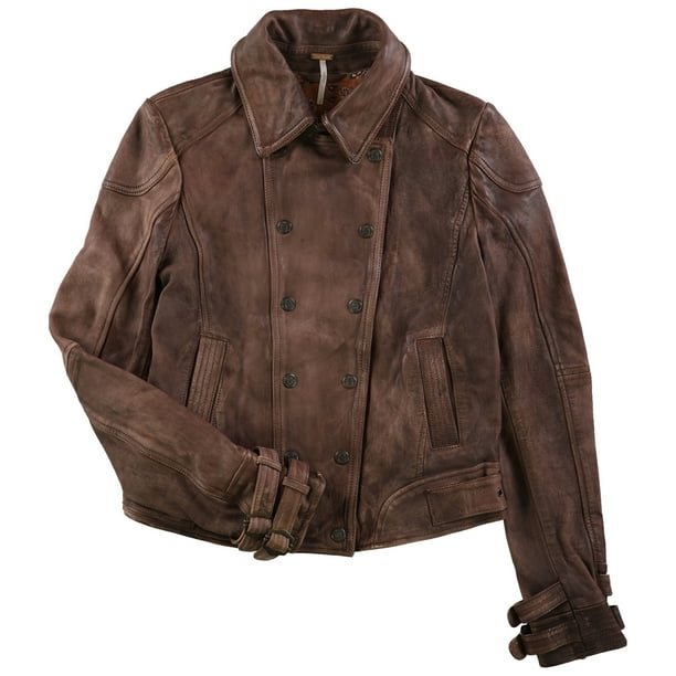 Free People Womens Avis Leather Jacket Brown Small Walmart