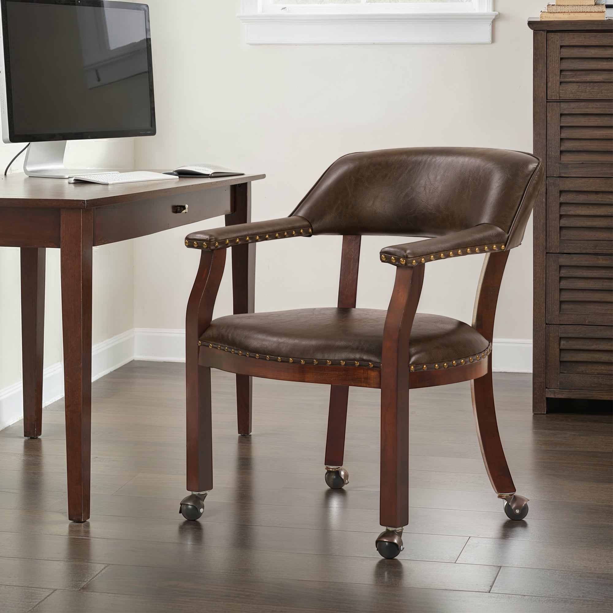 Convenience Concepts Take a Seat Dillon Armchair with Wheels, Rustic Brown Vegan Leather