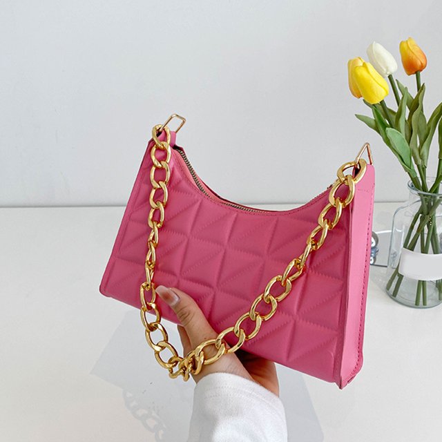 Bolsa De Hombro Bolso bandolera para mujer Bolso informal con textura de cadena acolchada para mujer (rosa) Likrtyny Para Estrenar