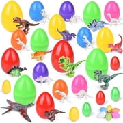 Fun Little Toys Multi-color Solid Print Building Block Dinosaur Filled Plastic Easter Eggs, (25 Pieces)