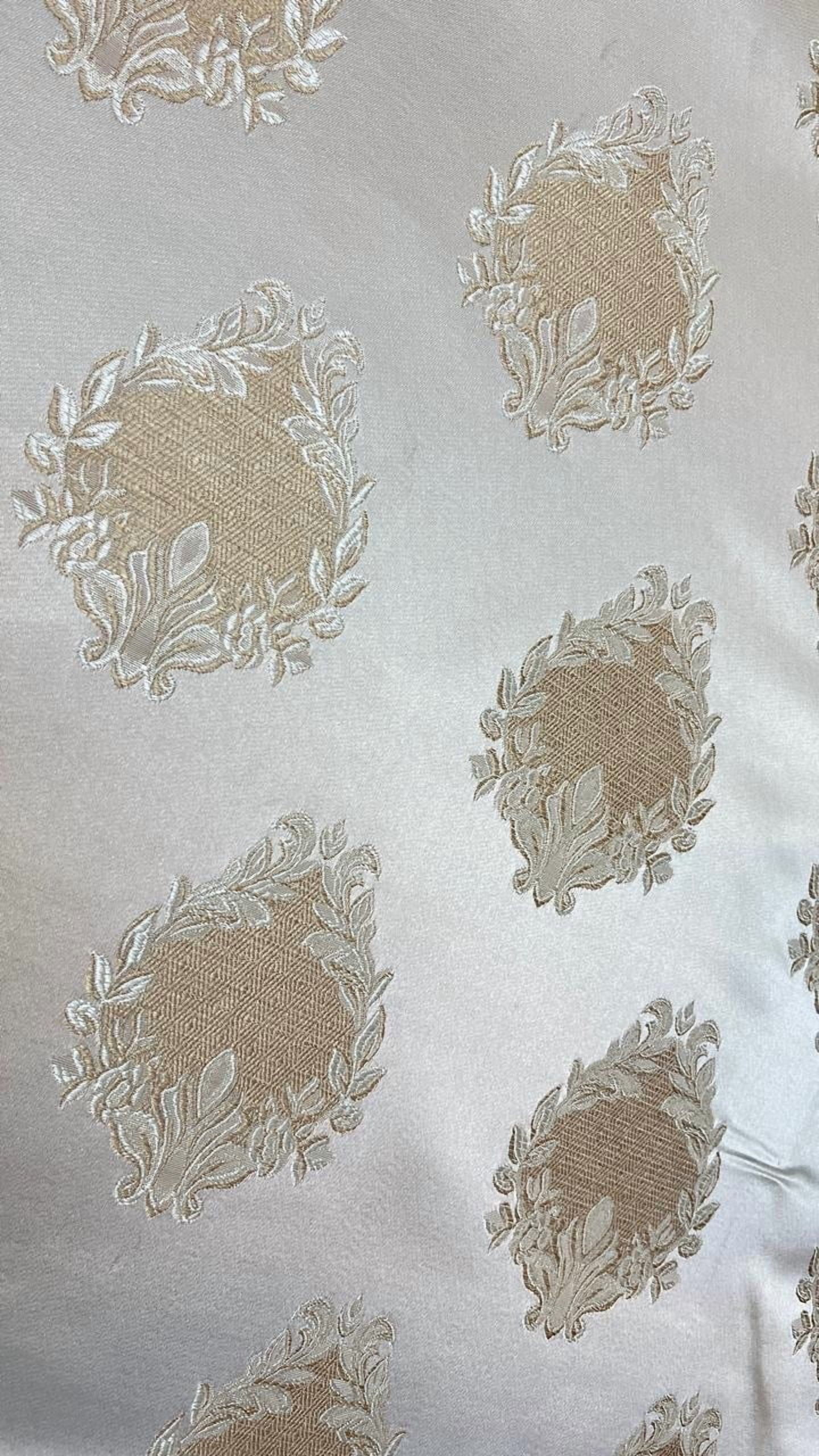 Decora Furnishings Luxurious Woven Jacquard Damask Motif Heavy Furnishing Fabric for Upholstery, Sofa, Chair, Cushion Covers, Head Board - Width 54 inches - Fabric by The Yard (Cream)