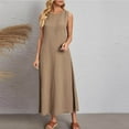 thumbnail image 2 of pimelu Dresses for Women Summer Dresses for Women 2024 Beach Loose Breathabel Cotton Linen Tank Maxi Dress Summer Trendy Solid Sleeveless Round Neck Women Maxi Sun Dress, 2 of 6