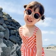 thumbnail image 6 of Children Summer Girls Dress Sweet Cotton Cute Cartoon Stripes Print Sleeveless Sling Princess Dress Button Front Belted Summer Cami Dress Orange and White Stripe Dress, 3-9Y, 6 of 9