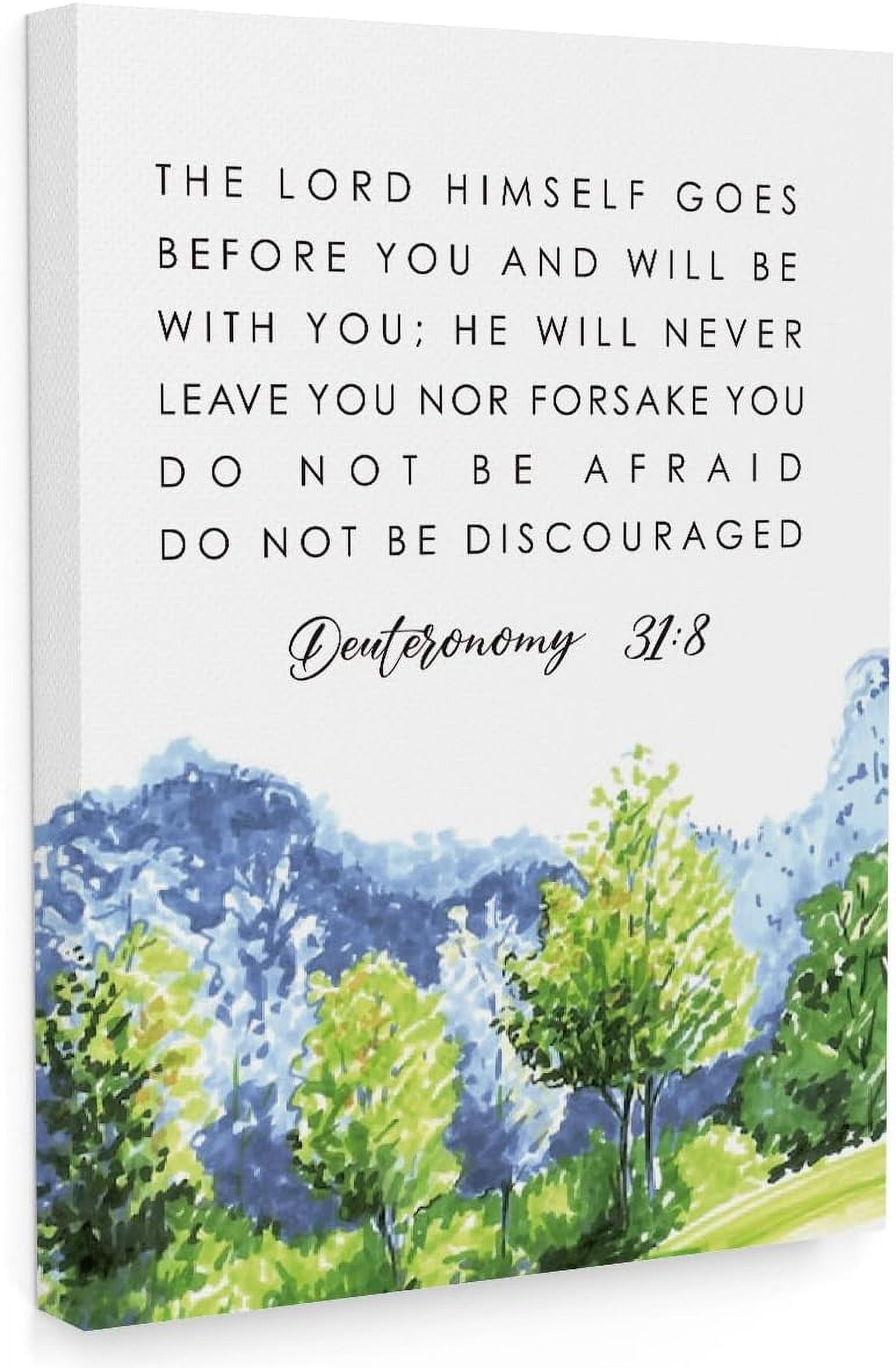Bible Verses Wall Art, The Lord Himself Goes Before You And Will Be With You Wall Decor, Watercolor Forest Prayer Wall Decor, Inspirational Framed Canvas Wall Art, Christian Gifts for Woman Man- A07