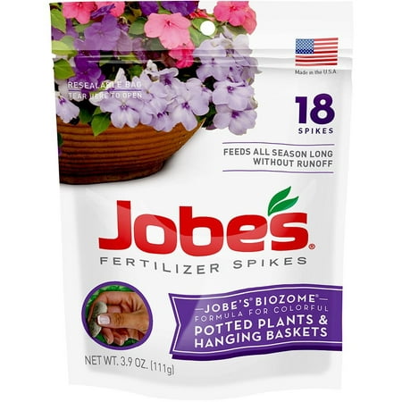 Jobe’s Fertilizer Spikes for Flowering Plants 8-9-12 Time Release Fertilizer for Hanging Baskets andPotted Plants, 18 Spikes per Package, Pre-measured.., By
