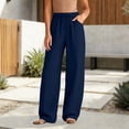 thumbnail image 3 of Women Cotton Linen Pants 2026 Spring Summer High Waisted Straight Leg Trousers Drawstring Beach Casual Vacation Pant, L, 3 of 5
