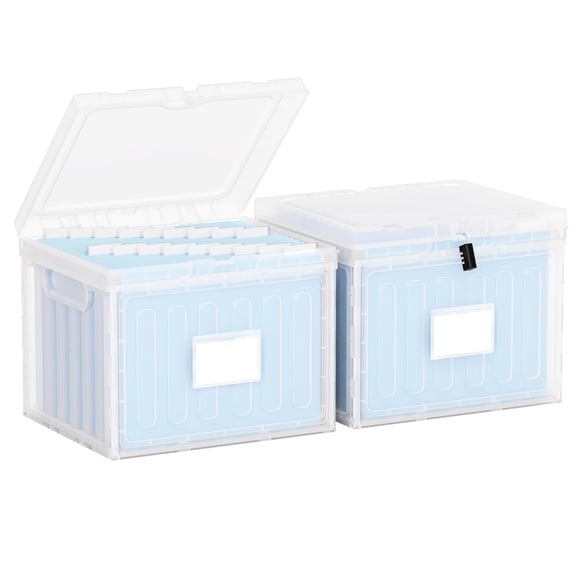 Oterri Plastic File Box with Lid for Letter Size File Folders, Hanging File Folder Box Collapsible File Organizer, File Cabinet Document Organization