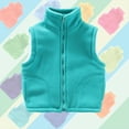 thumbnail image 2 of FINALGANG Girls Plush Jacket Warm Solid Color Sleeveless Stand Collar Zip Up Fuzzy Vest Coat With Pockets Girls Comfort Climbing Hiking Cycling Jacket,Light Blue,140, 2 of 3